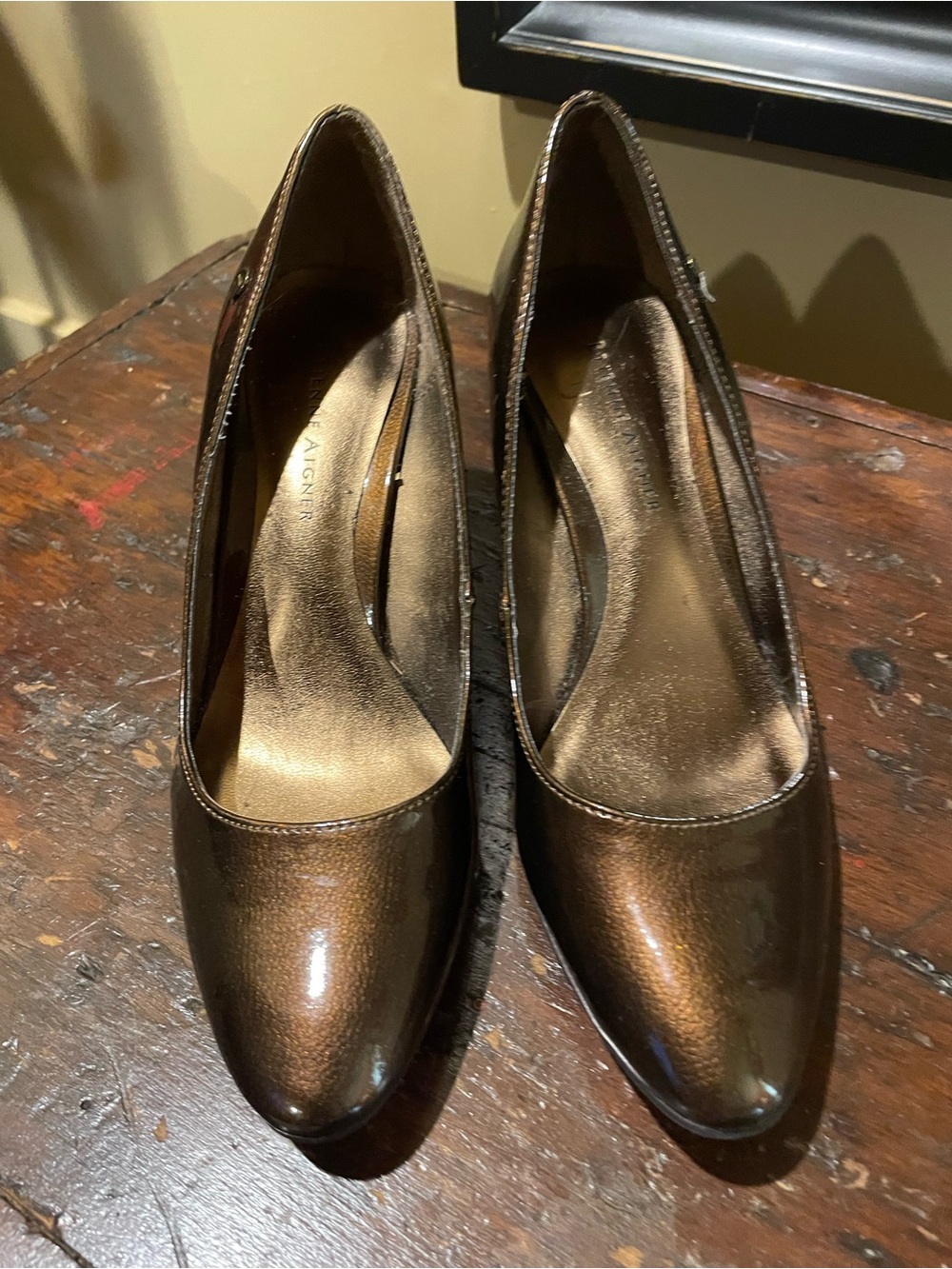 Etienne Aigner Bronze Shimmer Round-Toe Pumps
